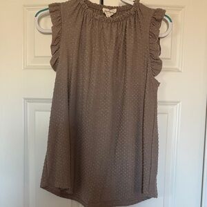 Elegant Sleeveless Ruffled Blouse - Tan